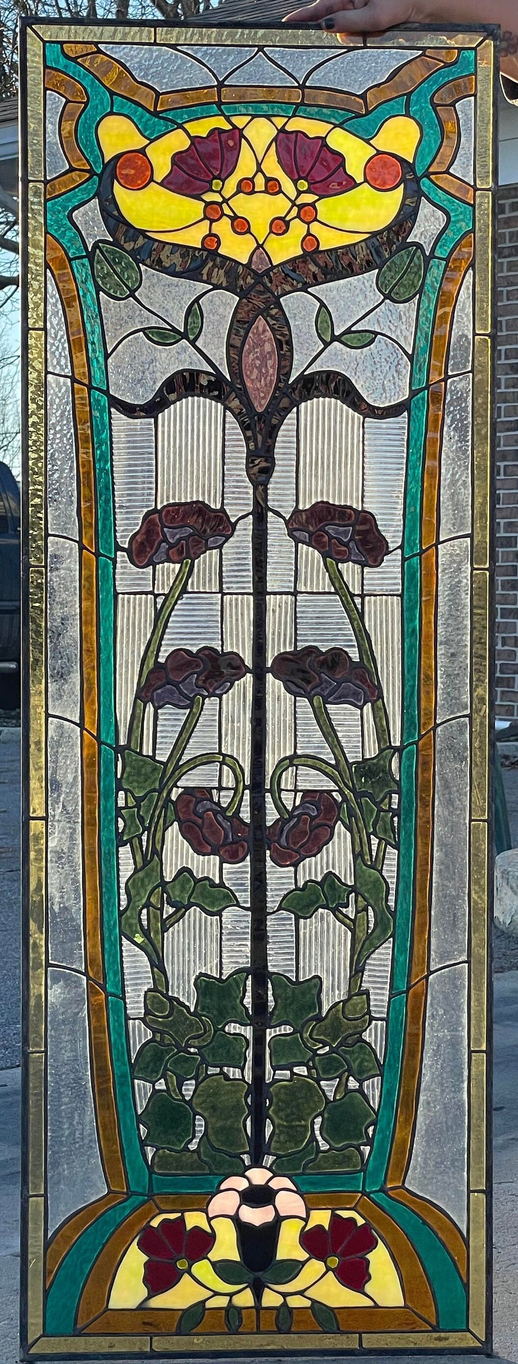 Art Nouveau Splendor: Enchanted Garden Vertical Stained Glass