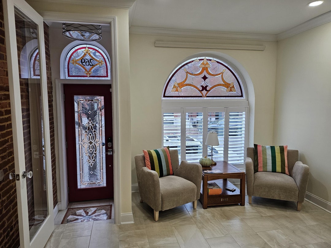 Stained Glass Arched Transom TW-364 Golden Ribbons - Etsy