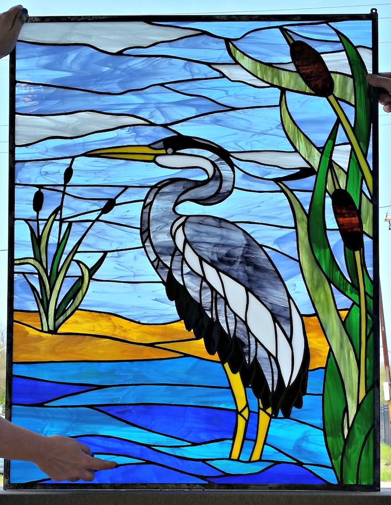 Stained Glass Hanging Panel P109 Heron Etsy
