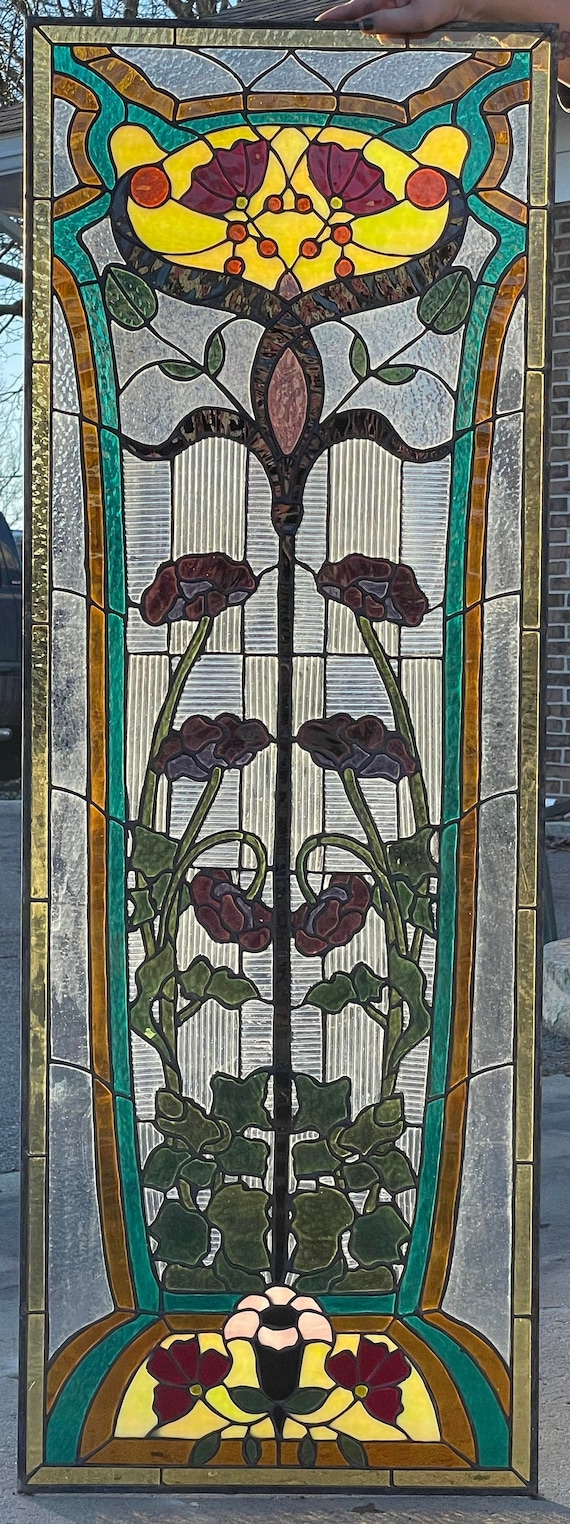 Art Nouveau Splendor: Enchanted Garden Vertical Stained Glass