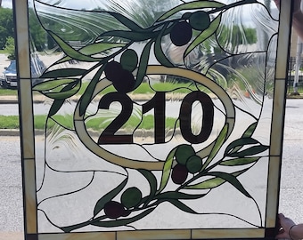 Stained Glass Transom Window  - AM-3 - Olive Branch & House Numbers
