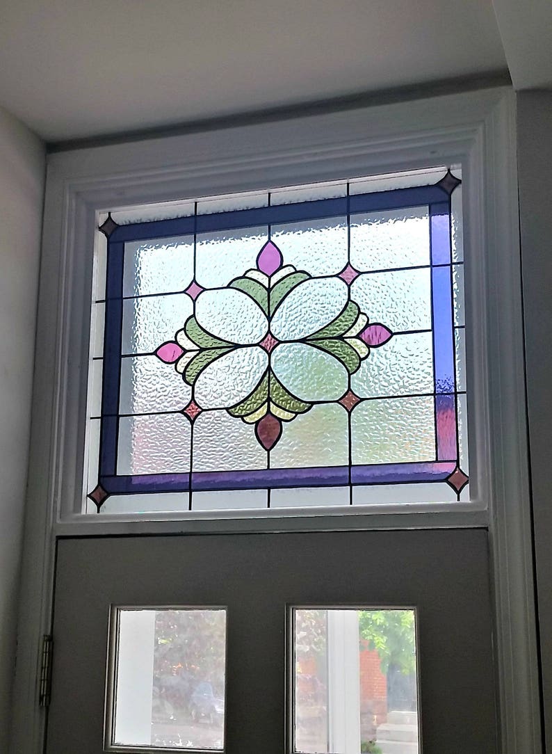 Stained Glass Transom Window TW116 Traditional Flower Etsy