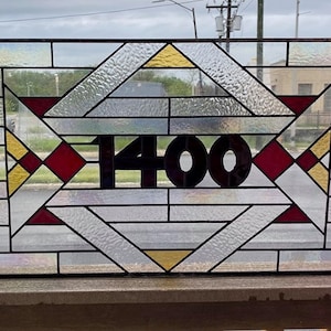 Stained Glass Address Marker - AM-228 Clear Mission Style