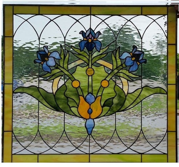 W 170 Victorian Iris S Stained Glass Window Etsy