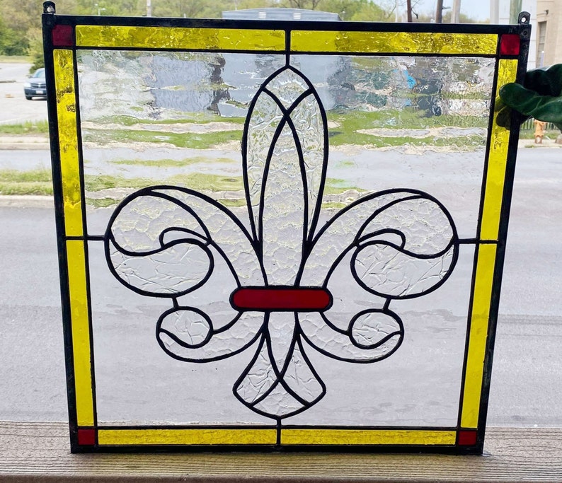 P88 Elegant Fleur De Lisstained Glass Panel Etsy