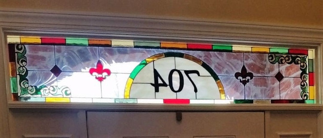 Stained Glass Transom Window TW-240 Fleur De Lis and Ribbons - Etsy