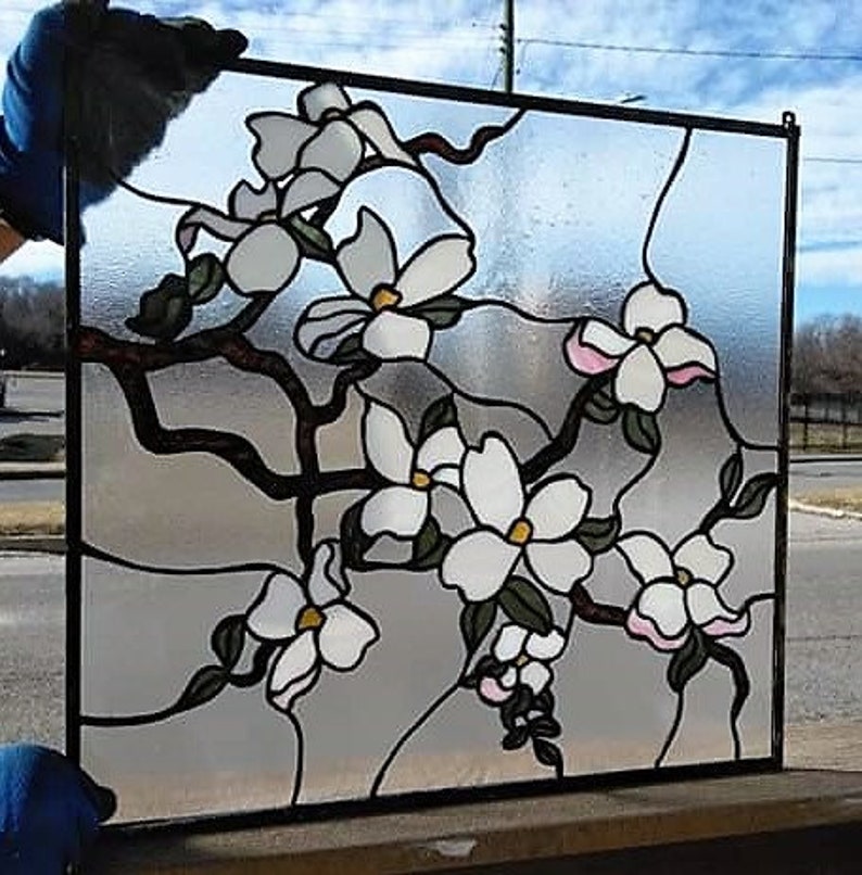 P225 Dogwood Branches Stained Glass Hanging Panel Etsy Nederland