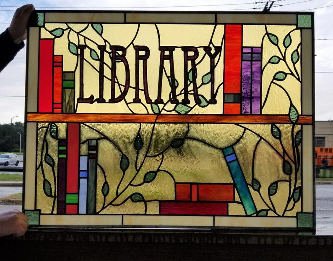 W24 Distinguished Books Stained Glass Library Window Etsy