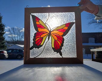 Stained Glass Hanging Panel Window - Colorful Butterfly RB-109