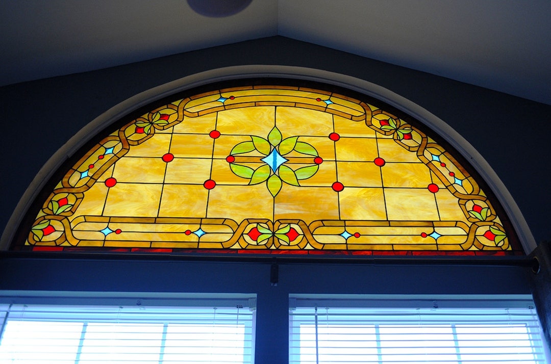 Stained Glass Transom Window - TW-65 - Victorian Ribbons & Flowers II ...