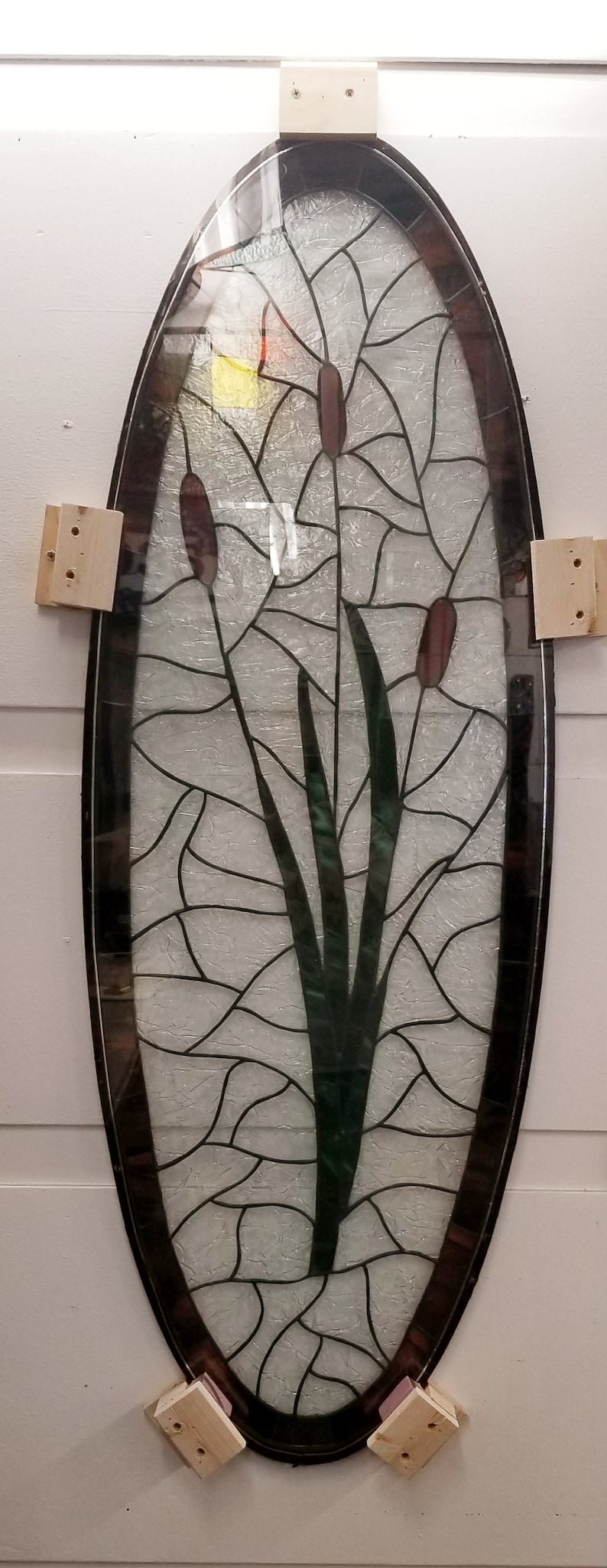 RB29 Insulated Oval Stained Glass Door Insert Cattails Etsy