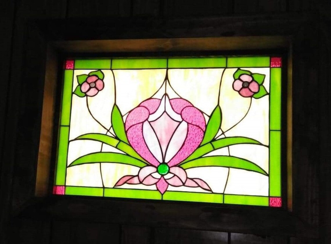 W325 Traditional Floral Stained Glass Window Etsy