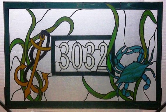 Stained Glass Window Panel Transom With House Number Crab Stained Glass Window Panel Transom