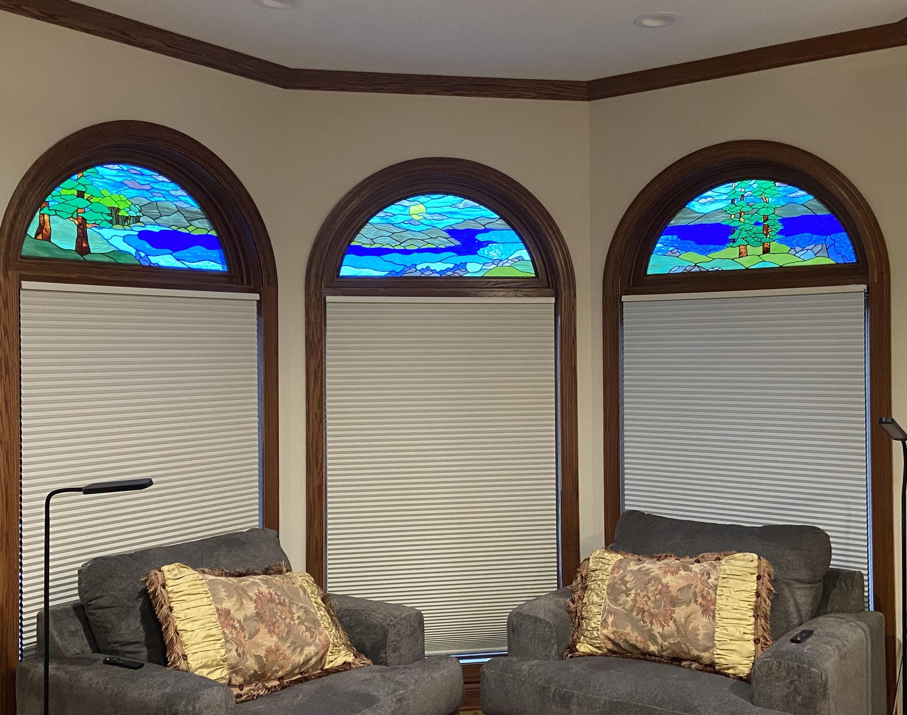 Stained Glass Arched Window Lake Triptych W-509 - Etsy
