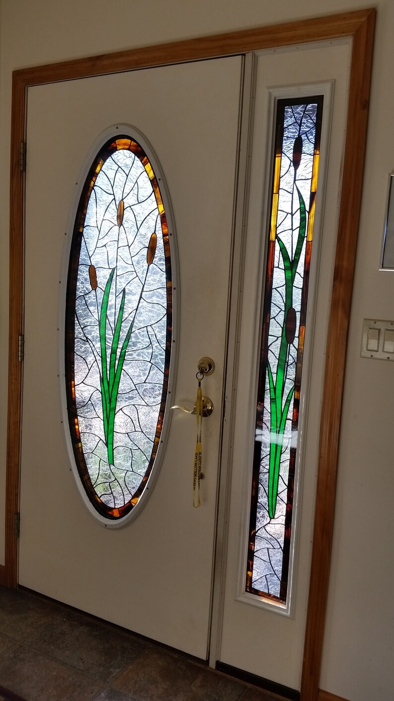 RB29 Insulated Oval Stained Glass Door Insert Cattails Etsy