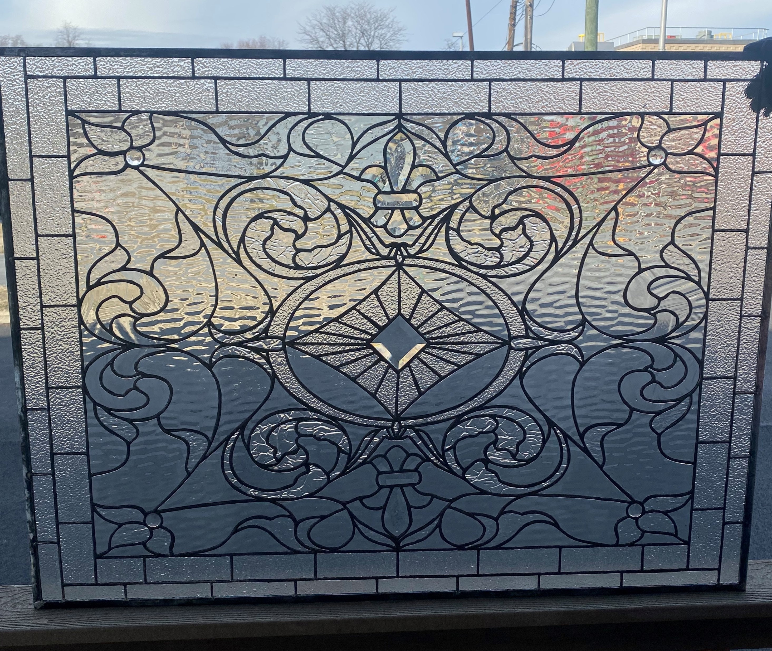 Stained Glass Skylight Panel - P-10 Clear Art Nouveau Design