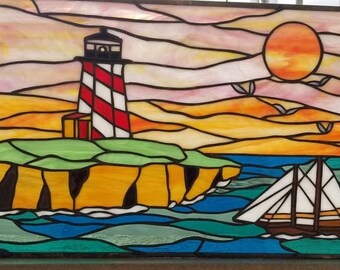 Stained Glass Window - W-66 Lighthouse on The Cliff