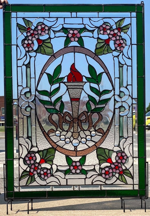 Stained Glass Panel P-306 Laurel Wreath and Olympic Torch - Etsy