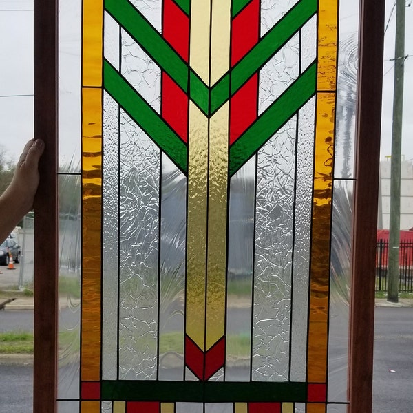 Stained Glass Hanging Panel - Rb-20 Frank Lloyd Wright tree  with Wooden Frame