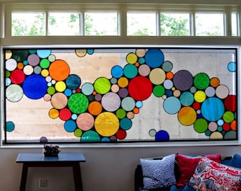 Stained Glass Window - W-10 Flowing Wave of Colorful Bubbles