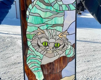 Stained Glass Door Panel Cheshire Cat D-82