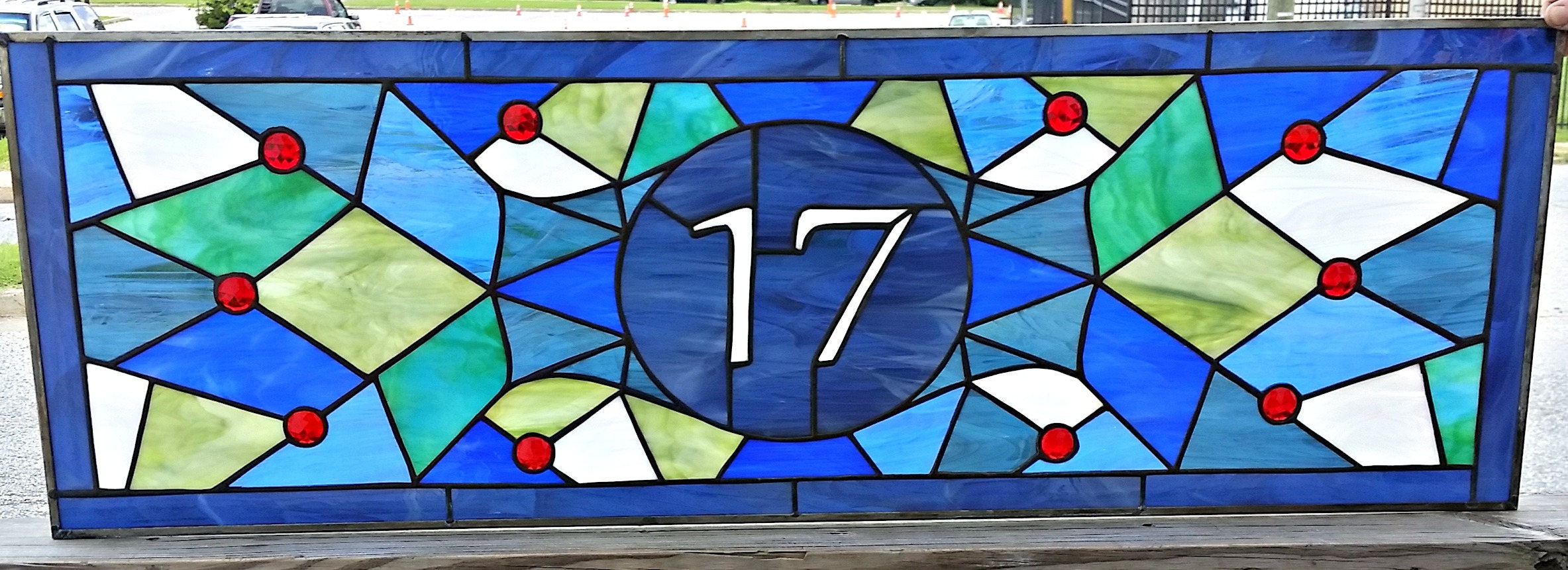Stained Glass Address Marker AM83 Mosaic Blues Etsy UK