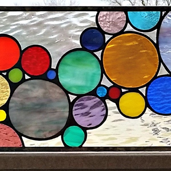 Stained Glass Hanging Panel - P-102 Rainbow Bubbles