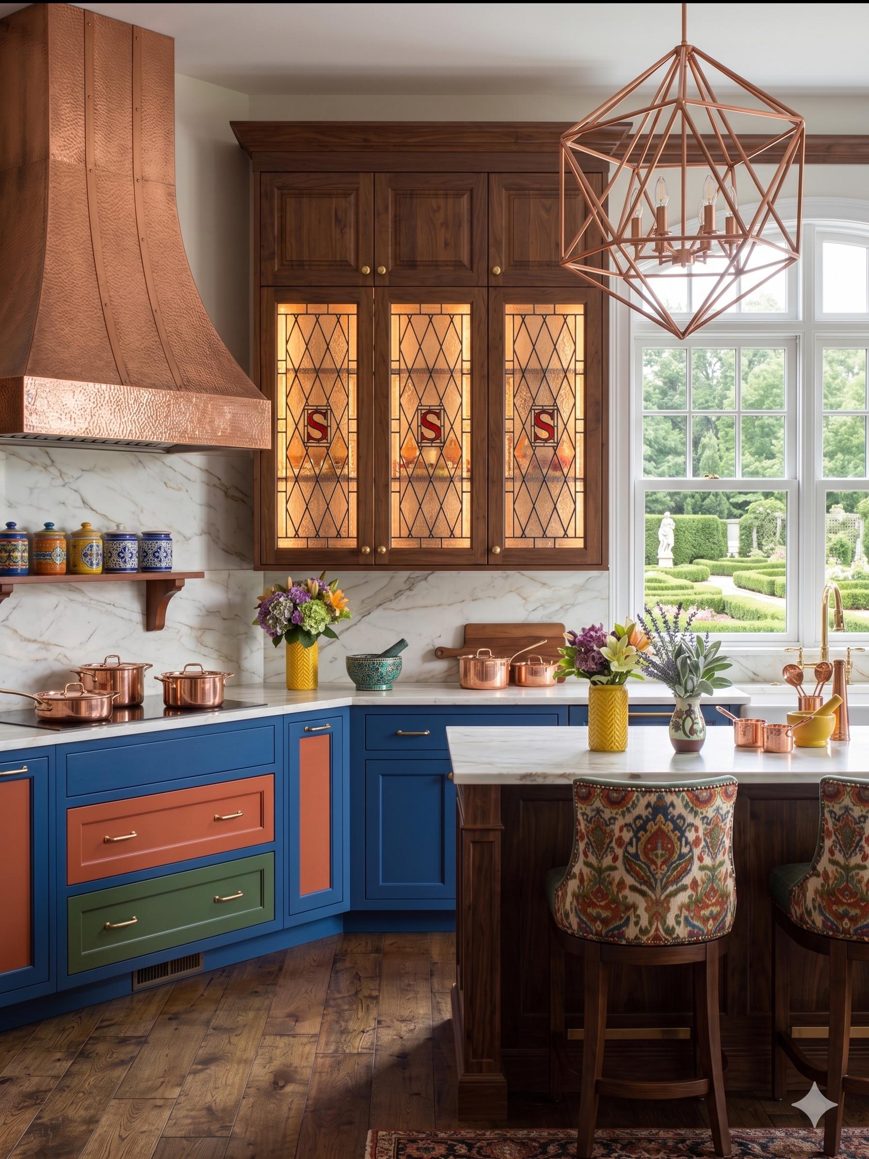 Custom Monogram Leaded & Beveled Stained Glass Kitchen Cabinet
