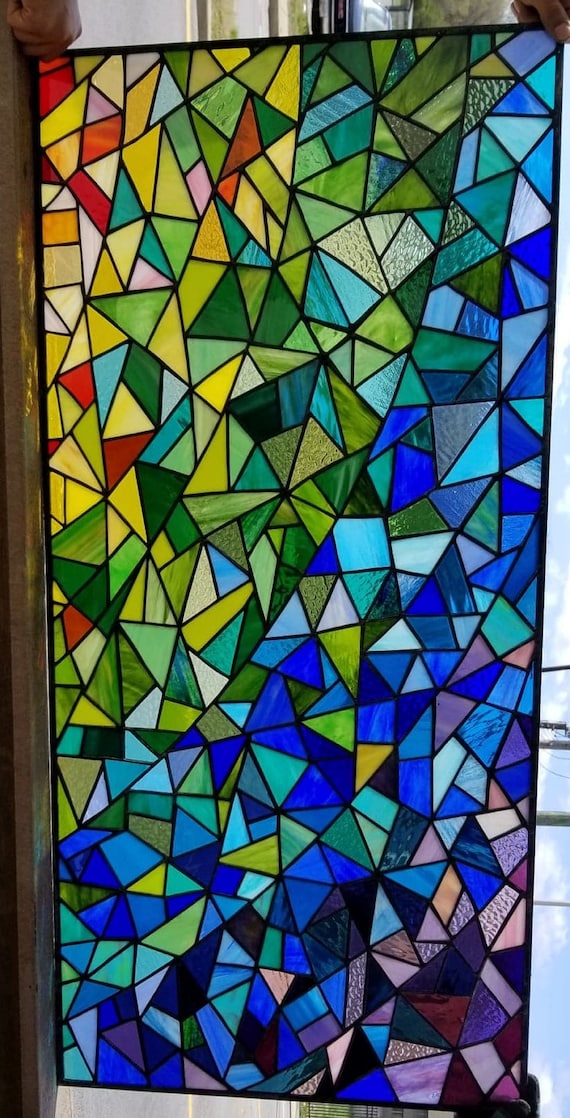 （特別価格）Stained Glass Window ANTIQUE STAINED GLASS TRANSOM WINDOW ~ 40 x 23