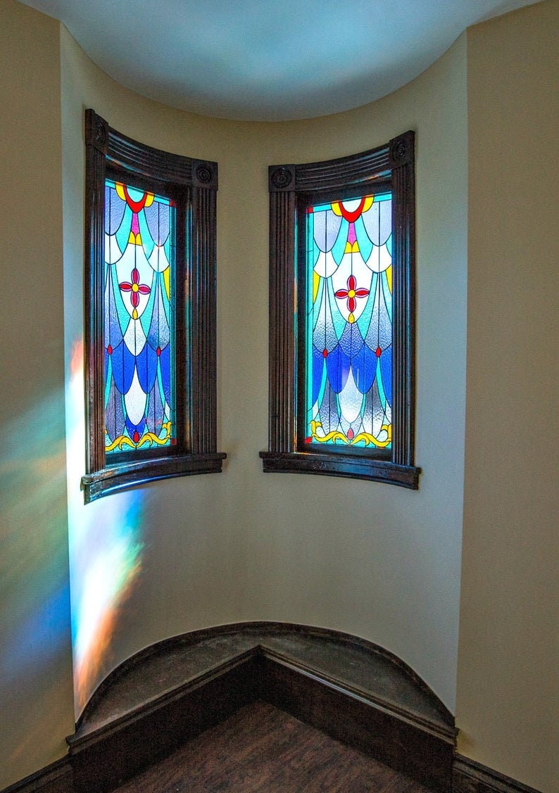 洋書 Architectural Stained Glass Vintage Stain Glass Window hanging Geometric, 3-dimensional