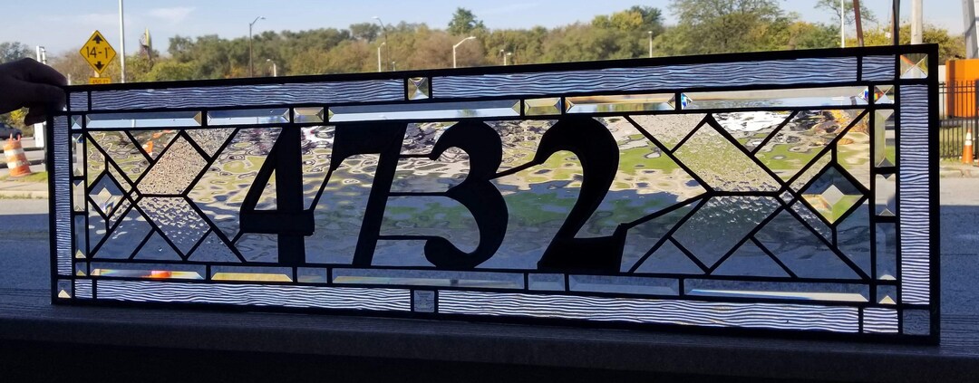 Geometric Elegance Clear Textures Stained Glass Address Marker AM-214 ...