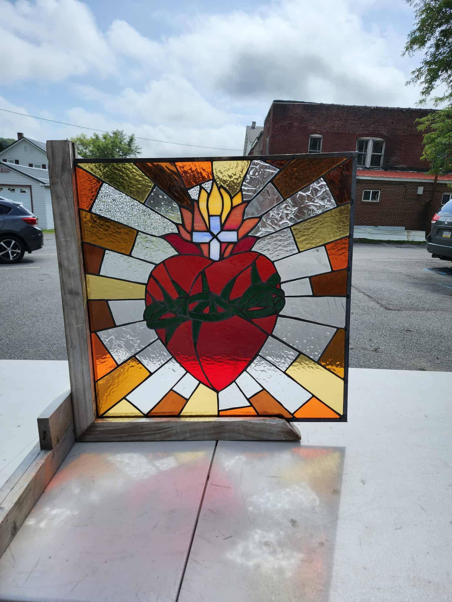 Sacred Heart Thorns Stained Glass Hanging Panel Window W-570 - Etsy