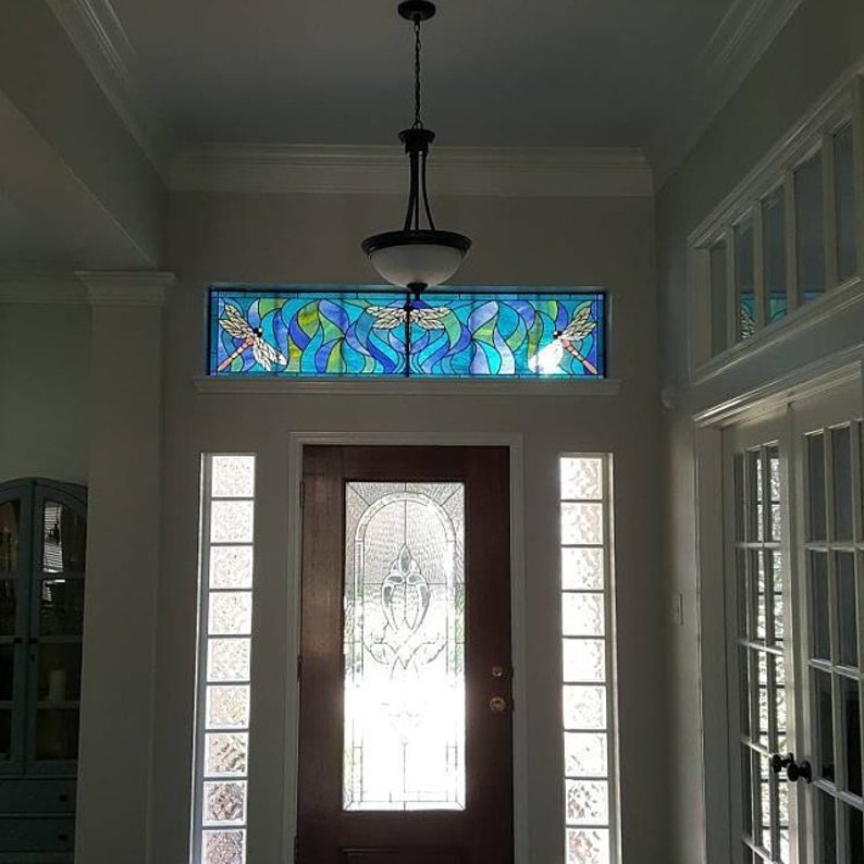 Stained Glass Transom Window Tw217dragonflies Etsy