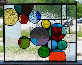 Stained Glass Hanging Panel - CG-5 Mini Geometric Splash - Small Hanging Panel