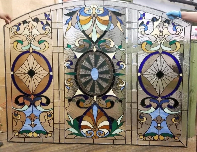 Stained Triangular Window Identical Victorian Triptych Radiance: Hand-crafted Arched Stained Glass ...