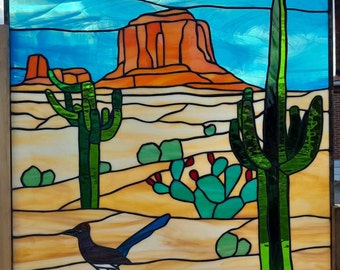 Stained Glass Hanging Panel Desert Scene P-325