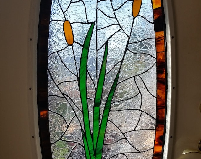 RB29 Insulated Oval Stained Glass Door Insert Cattails Etsy