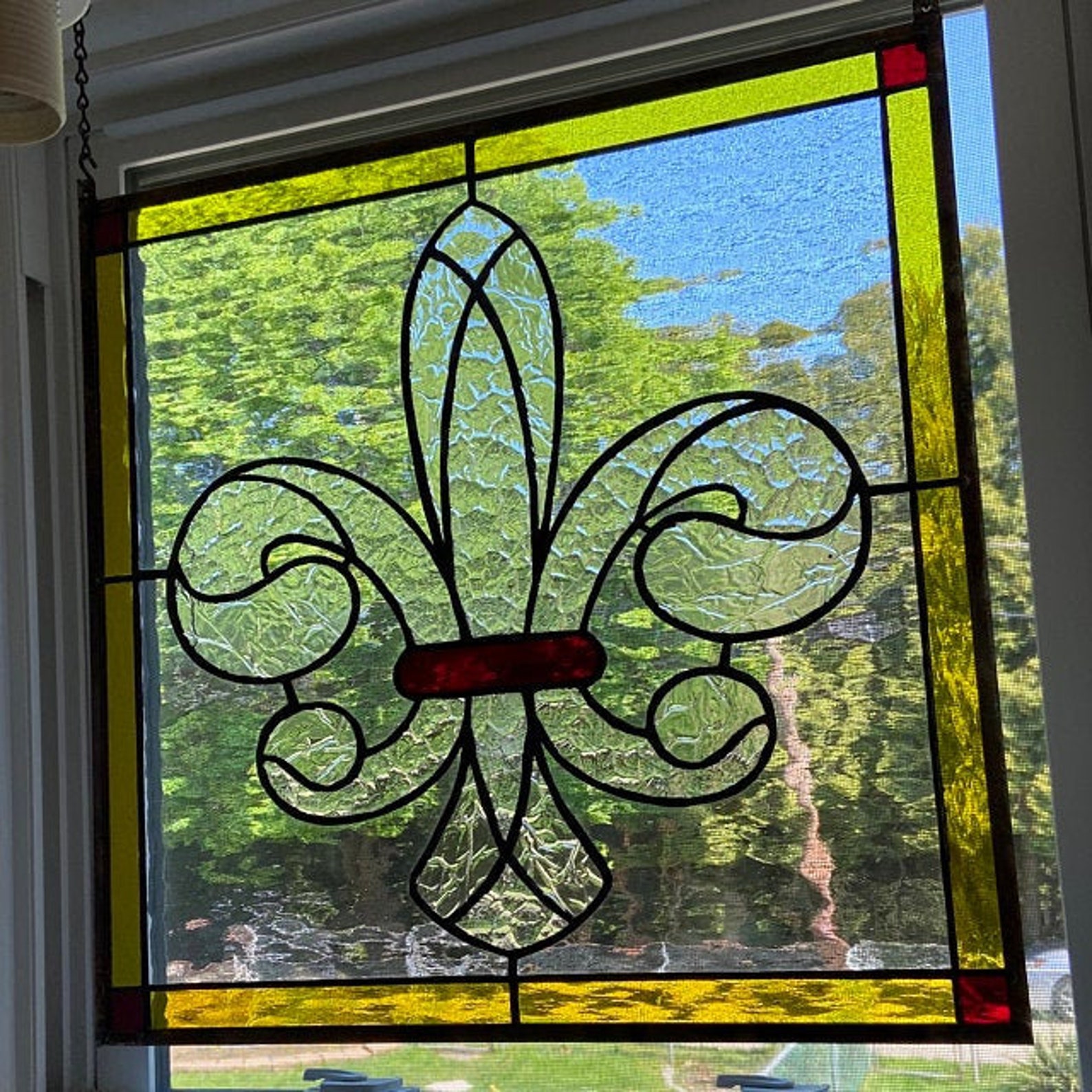 P88 Elegant Fleur De Lisstained Glass Panel Etsy