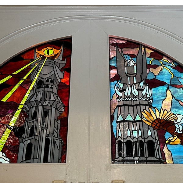 Stained Glass Transom Window - TW-336 The Two Towers