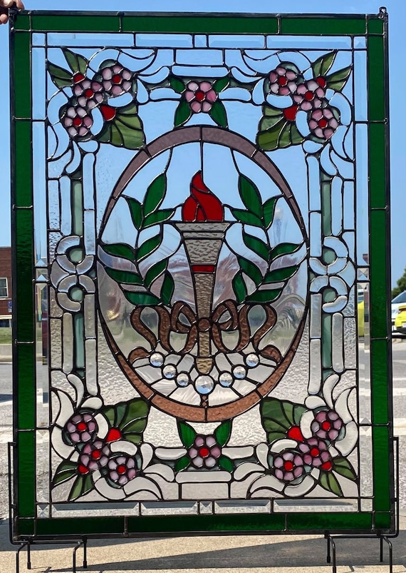 Stained Glass Panel P-306 Laurel Wreath and Olympic Torch - Etsy