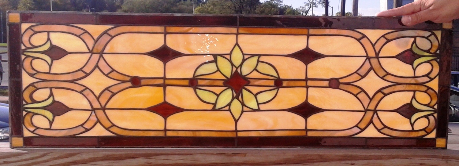 Stained Glass Transom Window - TW-46 - Victorian Ribbons & Flowers - Etsy