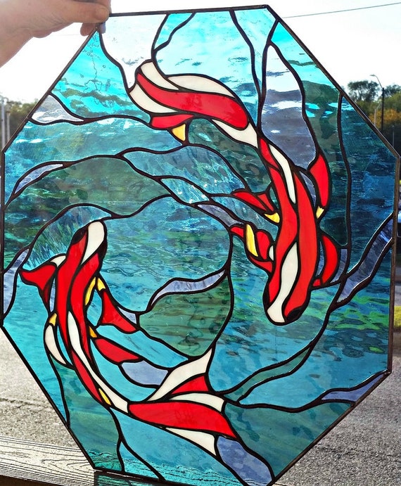 W 194 Swimming Koi Stained Glass Window Etsy Israel