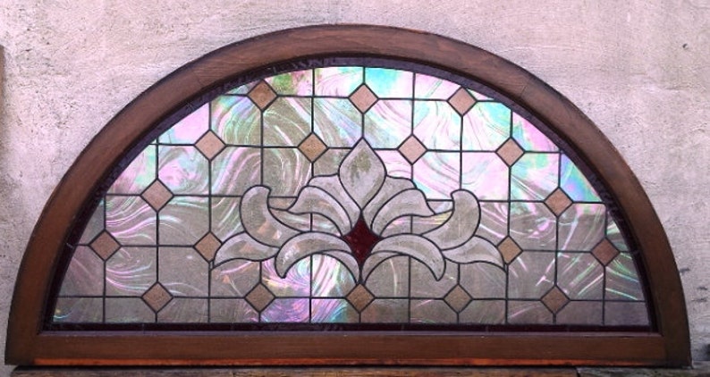 Stained Glass Transom Window TW-26 Iridescent Champagne Diamonds image 4