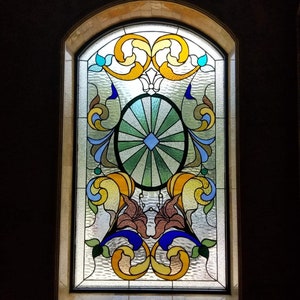 洋書 Architectural Stained Glass Stained Glass Window - W-336 Art Nouveau Ribbons & Flowers