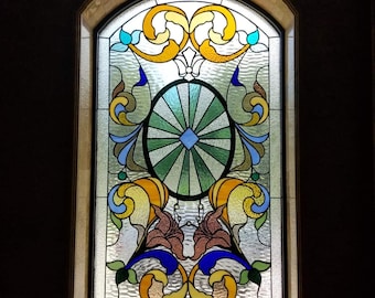 Stained Glass Window - W-336 Art Nouveau Ribbons & Flowers - Terraza  Stained Glass