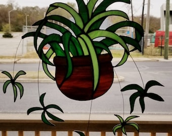 Stained Glass Hanging Panel - CG-3 Spider Plant - Suncatcher