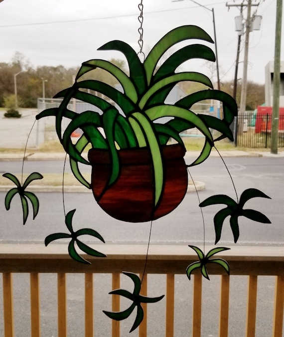 Verdant Vines: Handcrafted Hanging Spider Plant Stained Glass Hanging Panel  CG-3 - Etsy