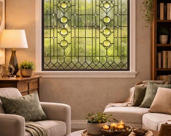 Geometric Radiance: an Art Deco Masterpiece Stained Glass Window W