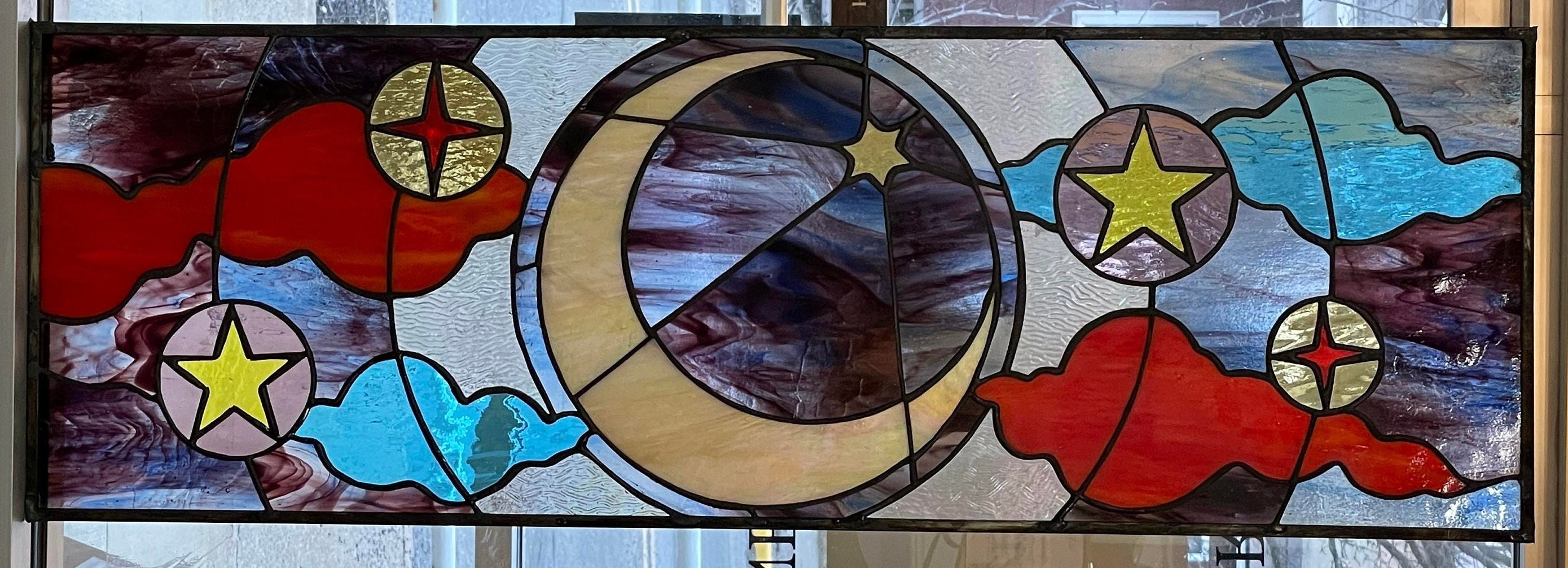 Stained Glass Transom Window - TW- 326 Moon and Stars - Etsy