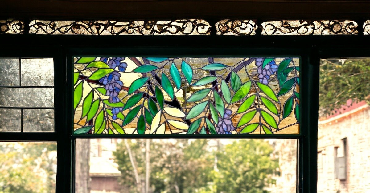 Stained Glass Transom Window - TW-344 - Leaves and Flowers. - Etsy
